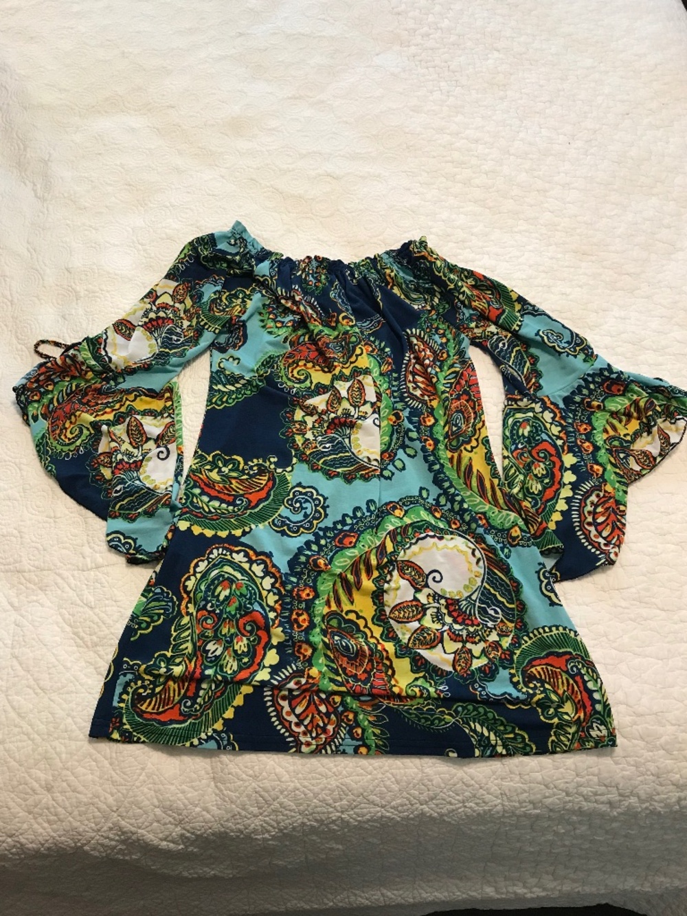 WinWin very colorful floral / paisley tie (bell) sleeve tunic (S-M) - Picture 4 of 16
